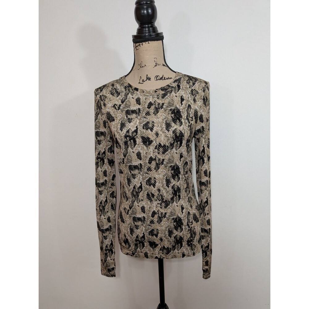 Rag & Bone Sabeen Top M Snakeskin Crewneck Fitted Long Sleeve Neutral Beige